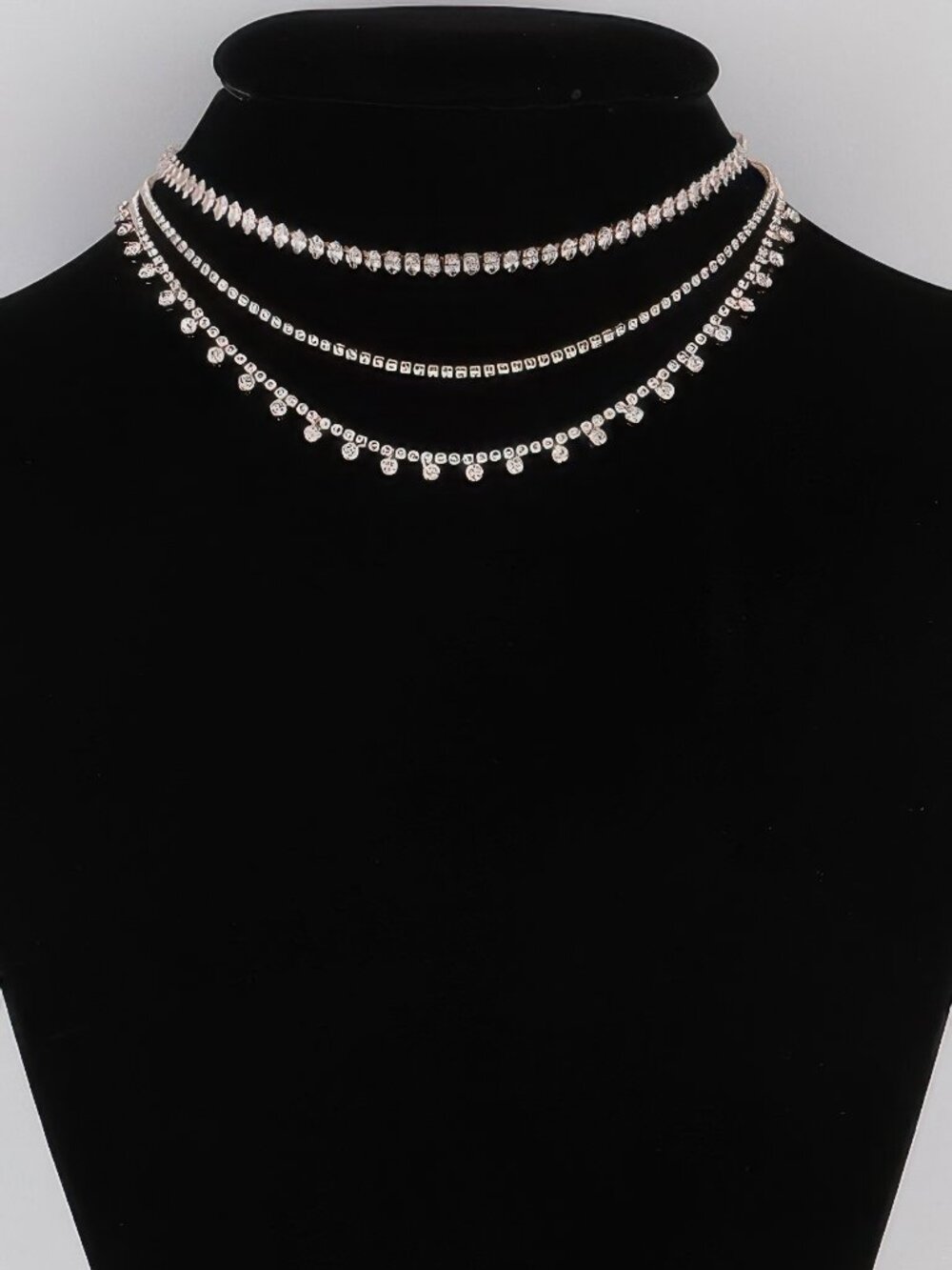 Triple Rhinestone Drop Necklace